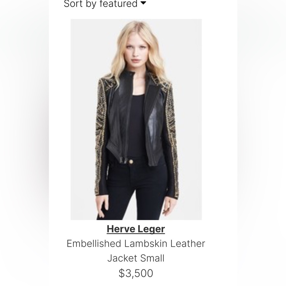 Black Herve Leger leather jacket
Fabric: 100% Lamb Leather, Black, size Xs